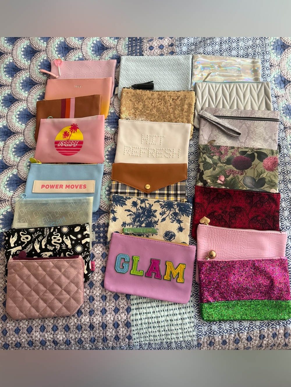 23 Assorted Women's Ipsy Pouches - Pink, Green, Black, Mauve, etc